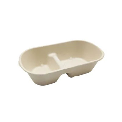 Boîte repas 2 compartiments 850 ml fibre végétale - Lunch box 2 compartiments - Lot de 50 - Boîtes repas jetables, Plateaux compartimentés