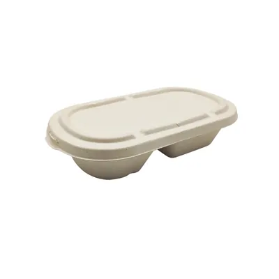 Boîte repas 2 compartiments 850 ml fibre végétale - Lunch box 2 compartiments - Lot de 50 - Boîtes repas jetables, Plateaux compartimentés-3