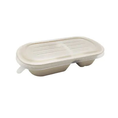 Boîte repas 2 compartiments 850 ml fibre végétale - Lunch box 2 compartiments - Lot de 50 - Boîtes repas jetables, Plateaux compartimentés-4
