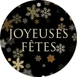 Étiquettes cadeaux adhésives rondes Joyeuses Fêtes flocons noir/or ø65 mm – Paquet de 200 - Étiquettes cadeaux adhésives