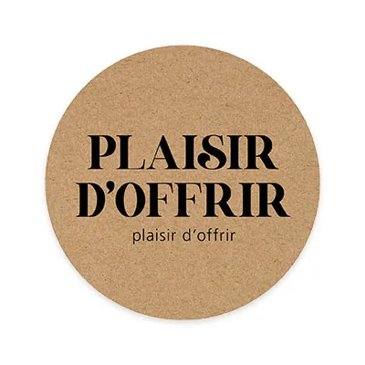 Étiquettes cadeaux adhésives rondes Plaisir d’offrir brun/noir ø65 mm – Paquet de 200 - Étiquettes cadeaux adhésives