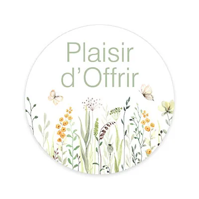 Étiquettes cadeaux adhésives rondes Plaisir d’Offrir fleurs séchées pastel vert ø65 mm – Paquet de 200 - Étiquettes cadeaux adhésives
