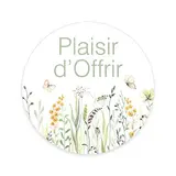 Étiquettes cadeaux adhésives rondes Plaisir d’Offrir fleurs séchées pastel vert ø65 mm – Paquet de 200 - Étiquettes cadeaux adhésives