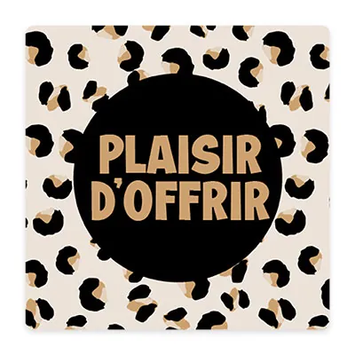 Étiquettes cadeaux adhésives carrées Plaisir d’Offrir léopard noir/camel 35 x 35 mm – Paquet de 500 - Étiquettes cadeaux adhésives