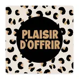 Étiquettes cadeaux adhésives carrées Plaisir d’Offrir léopard noir/camel 35 x 35 mm – Paquet de 500