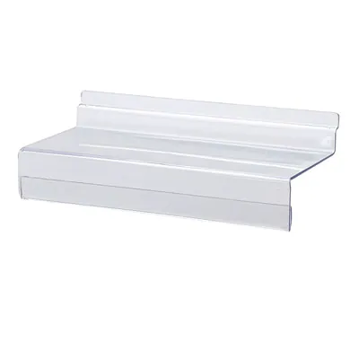 Tablette plexi transparente pour panneau rainuré avec porte-étiquette 25 x 10 x 4 cm - Tablette droite - Lot de 10 - Tablettes pour panneaux rainurés