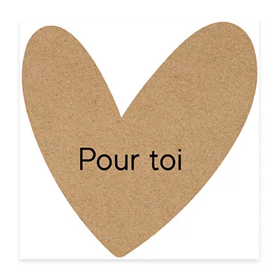 Étiquette cadeau adhésive forme cœur Pour toi brun/noir 65 x 65 mm – Paquet de 200 - Étiquettes cadeaux adhésives
