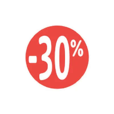 Etiquette Soldes -30% rouge fluo ø30mm - Sticker Soldes -30% - Paquet de 500 - Étiquettes adhésives Soldes, Étiquettes promotionnelles