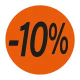 Pastille adhésive promo '-10%' rond ø 36 mm, Orange fluo - Sticker promo - Lot de 500 - Gommettes adhésives évènementielles
