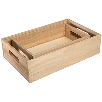 Caisse en bois avec poignées 33 x 21 x 8,5 cm - Caisse de présentation en bois - Barquettes bois, Cagettes bois, Paniers bois-2