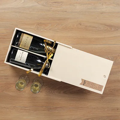 Coffret bois avec couvercle coulissant - 2 bouteilles - 20,8 x 33,5 cm - Coffrets pour bouteilles de vin, Boîtes pour bouteilles de vin-4