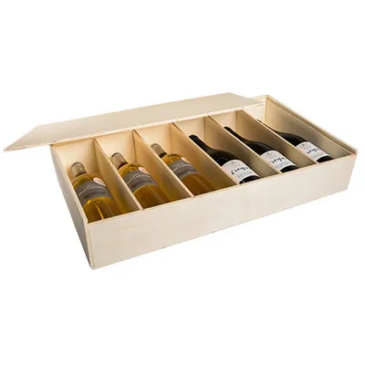 Coffret bois avec couvercle coulissant - 6 bouteilles - 59,8 x 33,5 cm - Coffrets pour bouteilles de vin, Boîtes pour bouteilles de vin-2