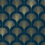 Papier cadeau Pampa couché blanc 70 cm x 50 m, bleu marine / or, 80 g/m² - Papier cadeaux couchés à motifs