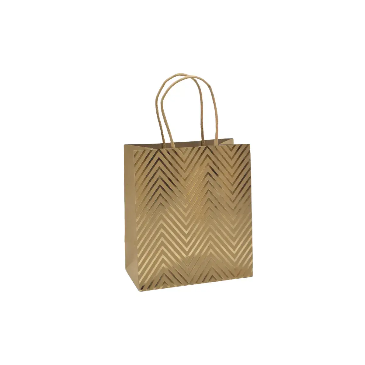 Sac cadeau kraft à chevrons dorés poignées torsadées 15 x 8 x 17 cm – Paquet de 20 - Sacs kraft à motifs