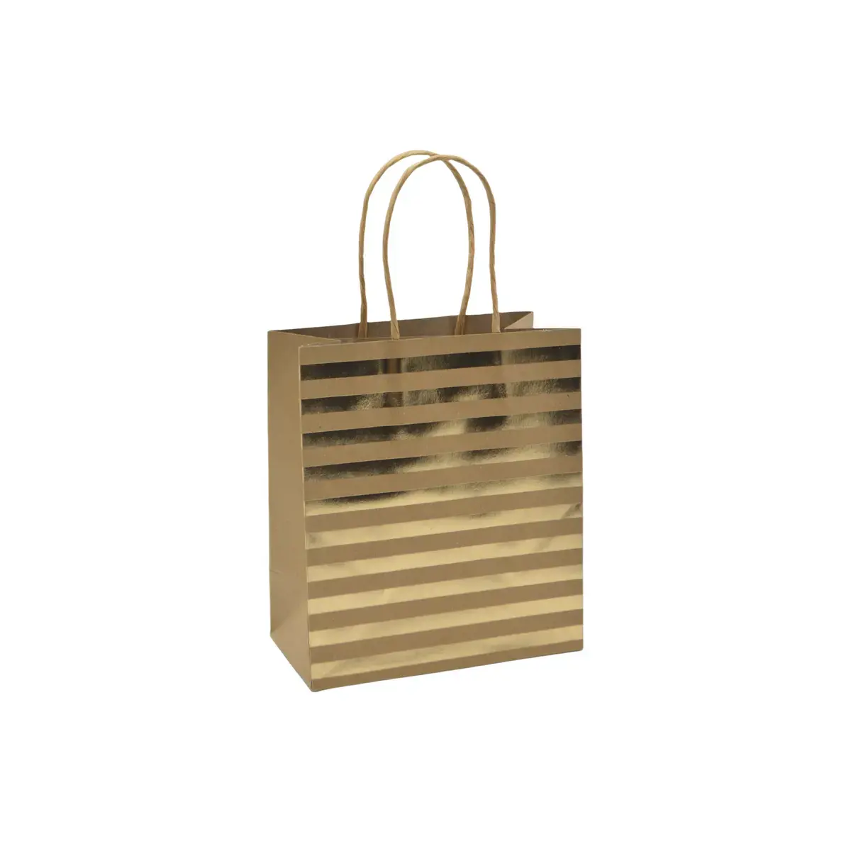 Sac cadeau kraft à rayures dorées poignées torsadées 15 x 8 x 17 cm – Paquet de 20 - Sacs kraft à motifs