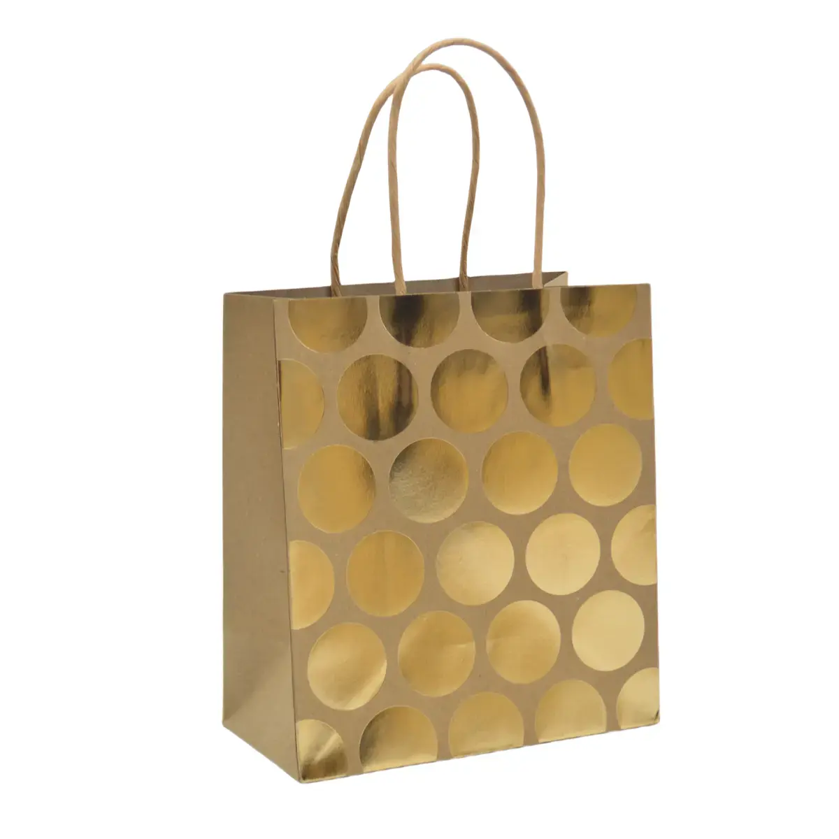 Sac cadeau kraft à pois dorés poignées torsadées 18 x 10 x 21 cm – Paquet de 20 - Sacs kraft à motifs