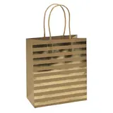 Sac cadeau kraft à rayures dorées poignées torsadées 18 x 10 x 21 cm – Paquet de 20 - Sacs kraft à motifs
