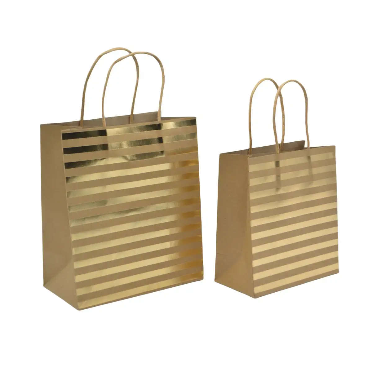 Sac cadeau kraft à rayures dorées poignées torsadées 18 x 10 x 21 cm – Paquet de 20 - Sacs kraft à motifs-2