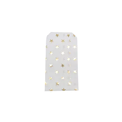 Pochettes cadeaux kraft blanc étoiles or dorure à chaud 8 x 15 cm 50 g/m² - Paquet de 100 - Pochettes cadeaux à motifs