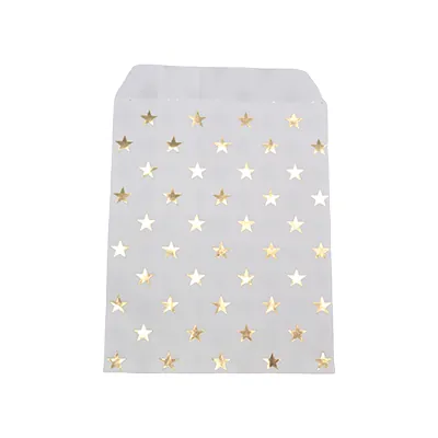 Pochettes cadeaux kraft blanc étoiles or dorure à chaud 16 x 23,5 cm 50 g/m² - Paquet de 100 - Pochettes cadeaux à motifs