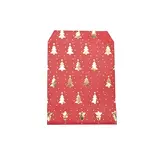 Pochettes cadeaux kraft rouge sapins or dorure à chaud 13 x 18 cm 50 g/m² - Spécial Noël - Paquet de 100 - Pochettes cadeaux à motifs