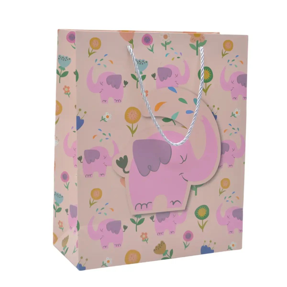 Sac papier motif éléphants 26x12x32 cm – Paquet de 20 - Sacs pelliculés à motifs