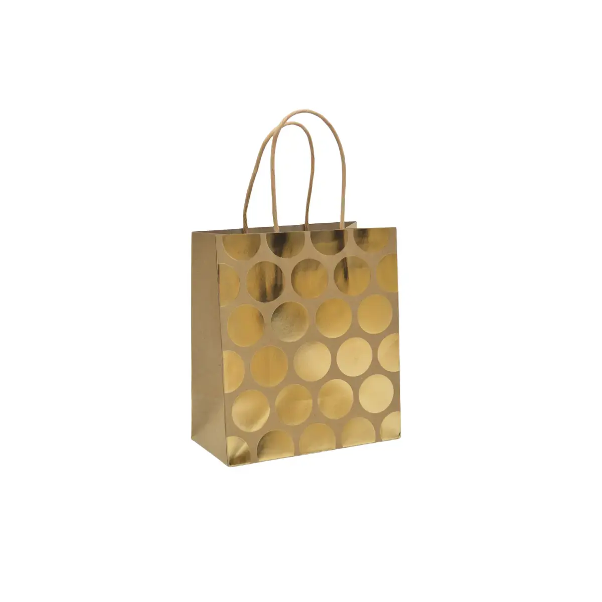 Sac cadeau kraft à pois dorés poignées torsadées 15 x 8 x 17 cm – Paquet de 20 - Sacs kraft à motifs