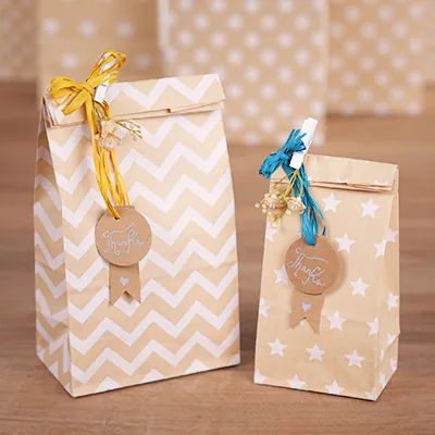 Sac SOS kraft brun à chevrons blancs 13+8x24cm 70g/m² – Paquet de 250 - Pochettes SOS kraft-3