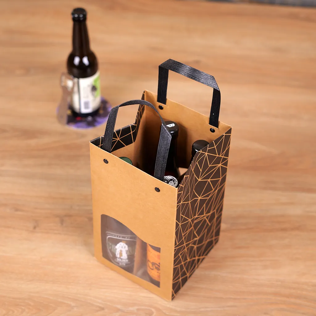 Sac kraft pour 4 bouteilles de bière 25 à 33 cl 15 + 15 x 26 cm, paquet de 10 - Mètres de bières, Emballages pour bouteilles de bières-4