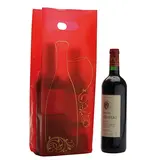 Sac bouteille plastique rouge / or Nomade Amazone 16 x 8 x 46 cm 70µ - Sac cadeau bouteille - 2 bouteilles - Paquet de 50