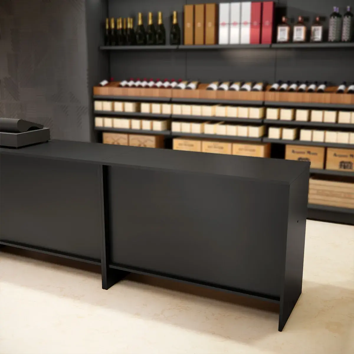 Comptoir d'accueil noir mat 1204 x 570 x 870 mm bois mélaminé - Comptoirs One-3