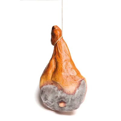 Jambon fumé Serrano artificiel en plastique soufflé 22 x 66 cm - Aliments factices