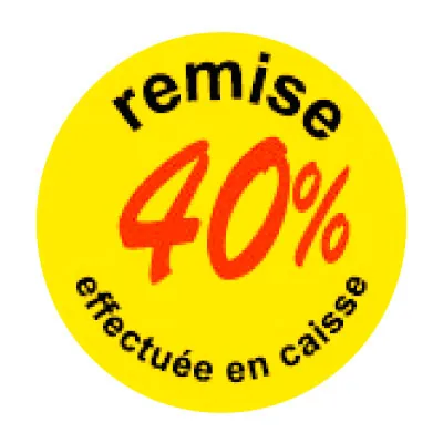 Pastille adhésive 'remise -40%' rond ø 50 mm, Jaune fluo - Sticker promo - Lot de 500 - Étiquettes adhésives Soldes, Étiquettes promotionnelles