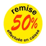 Pastille adhésive 'remise -50%' rond ø 50 mm, Jaune fluo - Sticker promo - Lot de 500 - Étiquettes adhésives Soldes, Étiquettes promotionnelles