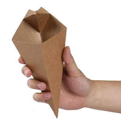 Cornet de frites carton kraft 13,5 x 22,5 cm - Pochette frites - Lot de 100 - Barquettes frites, Cornets frites-3