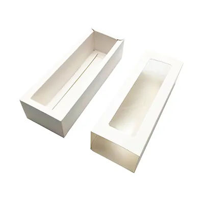 Boîte macarons blanche carton avec fenêtre 20,5 x 7 x 5,3 cm – 8 macarons - Coffret macarons - Lot de 25 - Boîtes macarons