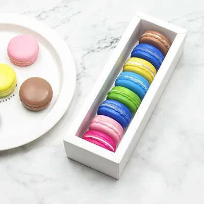 Boîte macarons blanche carton avec fenêtre 20,5 x 7 x 5,3 cm – 8 macarons - Coffret macarons - Lot de 25 - Boîtes macarons-3