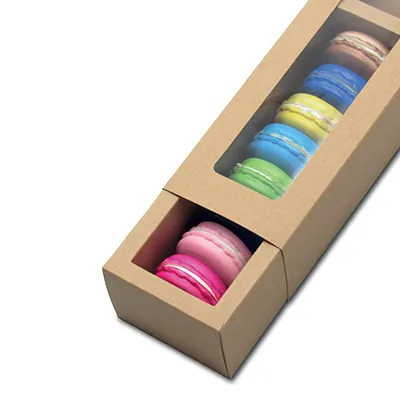 Boîte macarons kraft brun avec fenêtre 20,5 x 7 x 5,3 cm – 8 macarons - Coffret macarons - Lot de 25 - Boîtes macarons