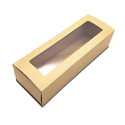 Boîte macarons kraft brun avec fenêtre 20,5 x 7 x 5,3 cm – 8 macarons - Coffret macarons - Lot de 25 - Boîtes macarons-2