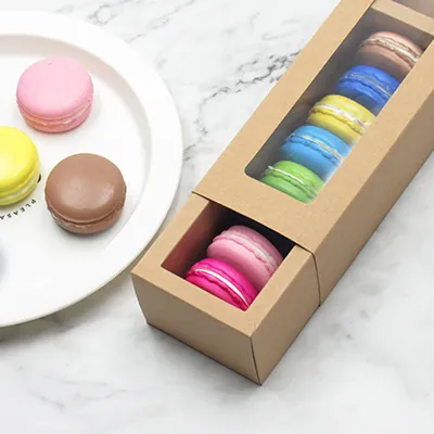 Boîte macarons kraft brun avec fenêtre 20,5 x 7 x 5,3 cm – 8 macarons - Coffret macarons - Lot de 25 - Boîtes macarons-3