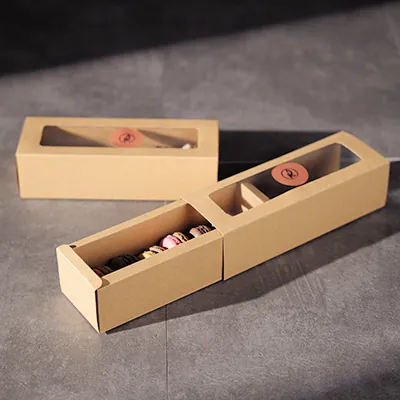 Boîte macarons kraft brun avec fenêtre 20,5 x 7 x 5,3 cm – 8 macarons - Coffret macarons - Lot de 25 - Boîtes macarons-4