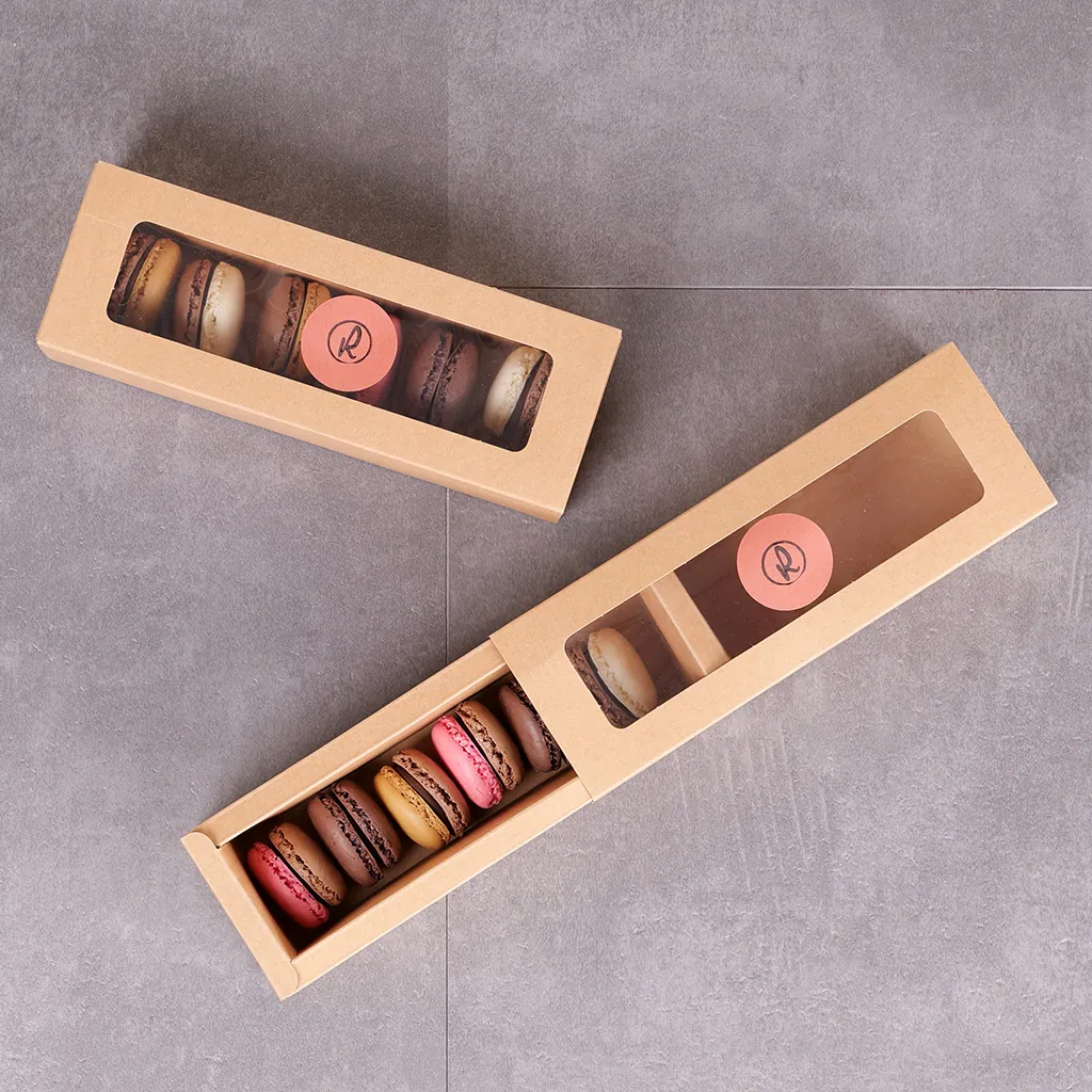 Boîte macarons kraft brun avec fenêtre 20,5 x 7 x 5,3 cm – 8 macarons - Coffret macarons - Lot de 25 - Boîtes macarons-5