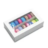 Boîte macarons blanche carton avec fenêtre 21 x 12,5 x 5 cm – 16 macarons - Coffret macarons - Lot de 25 - Boîtes macarons