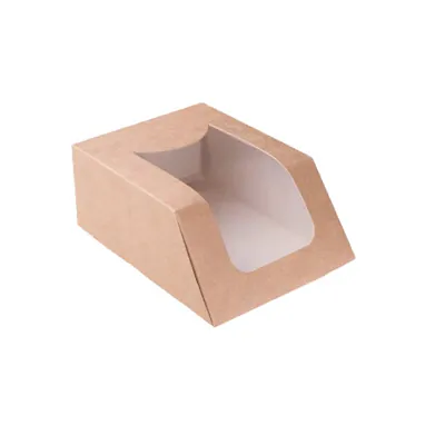 Boîte wrap carton avec fenêtre 9 x 5,1 x 12 cm - Boîte sandwich - Brun - Lot de 50 - Emballage snacking