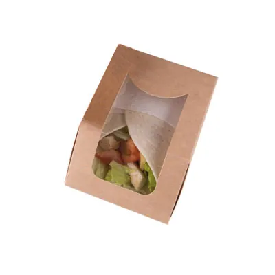 Boîte wrap carton avec fenêtre 9 x 5,1 x 12 cm - Boîte sandwich - Brun - Lot de 50 - Emballage snacking-2