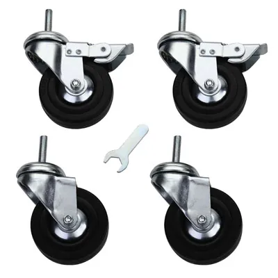 Roulette pivotante à tige avec frein ø 75mm caoutchouc charge 80 kg - Lot de 4 - Étagères magasins, Présentoirs bois