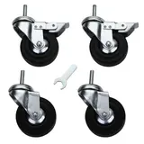 Roulette pivotante à tige avec frein ø 75mm caoutchouc charge 80 kg - Lot de 4 - Étagères magasins, Présentoirs bois