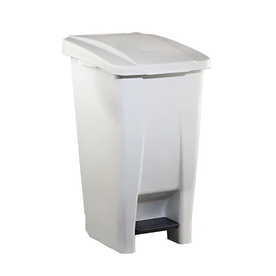 Poubelle à pédale 60 L plastique HACCP - Blanc avec couvercle blanc - Poubelles professionnelles