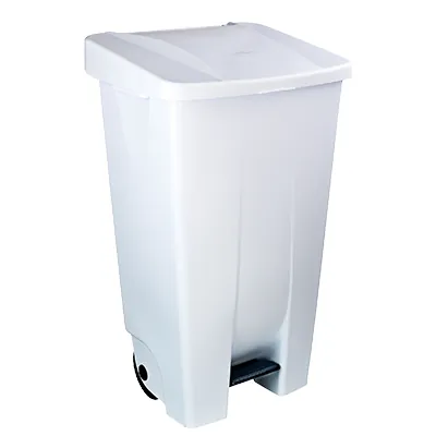 Poubelle à pédale 80 L plastique - Blanc avec couvercle blanc - Poubelles professionnelles
