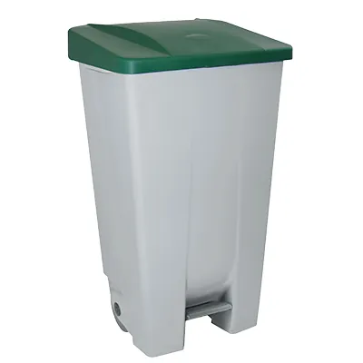 Poubelle à pédale 80 L plastique - Gris avec couvercle vert - Poubelles professionnelles